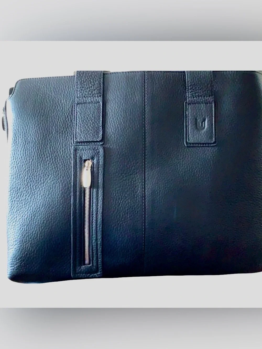Navy Blue Pebble Leather Unisex Briefcase Tote